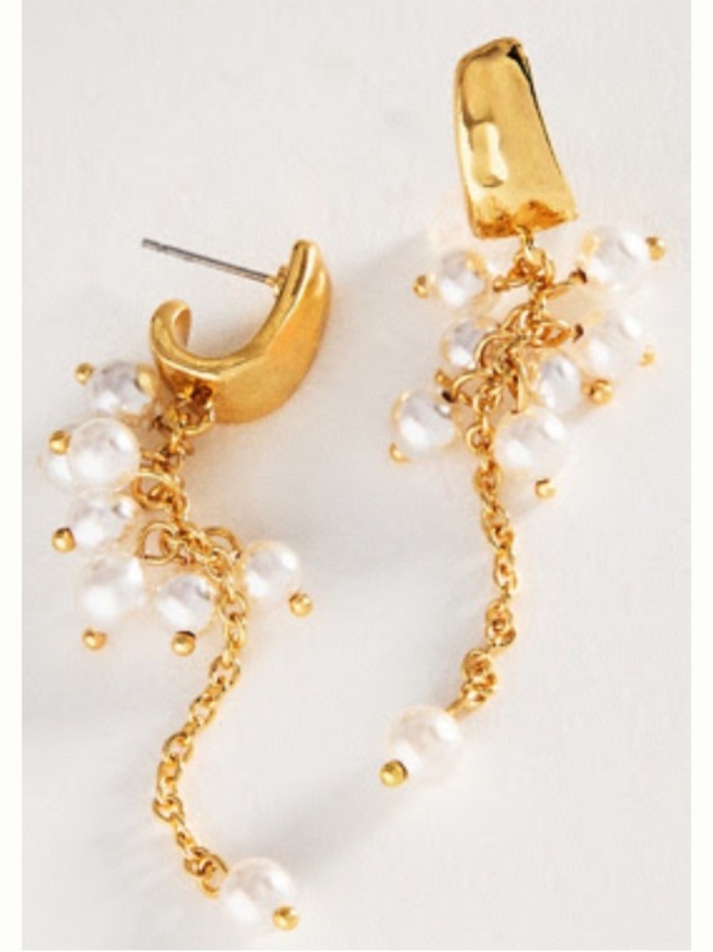 Anthropologie Gold Pearl Cluster Drop Earrings